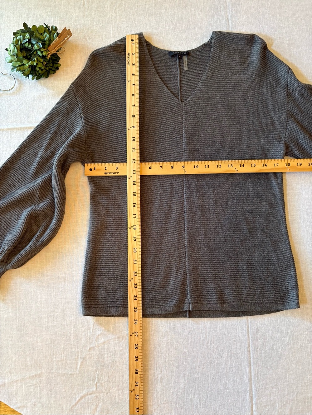 1. State V-Neck Balloon Sleeve Sweater - Gray XS - Picture 5 of 6